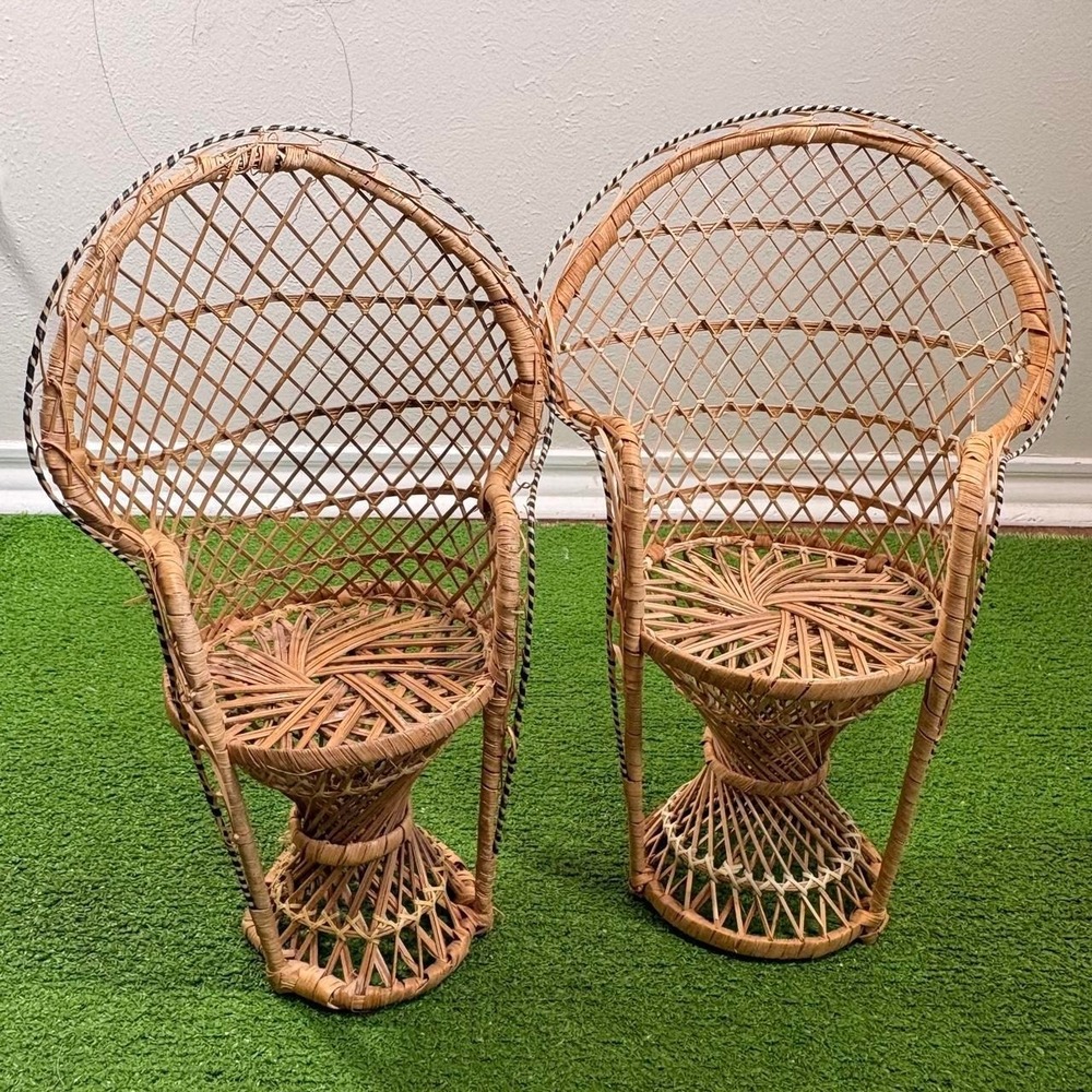 Set of Two Vintage Mini Peacock Chair Plant Stands Boho Decor